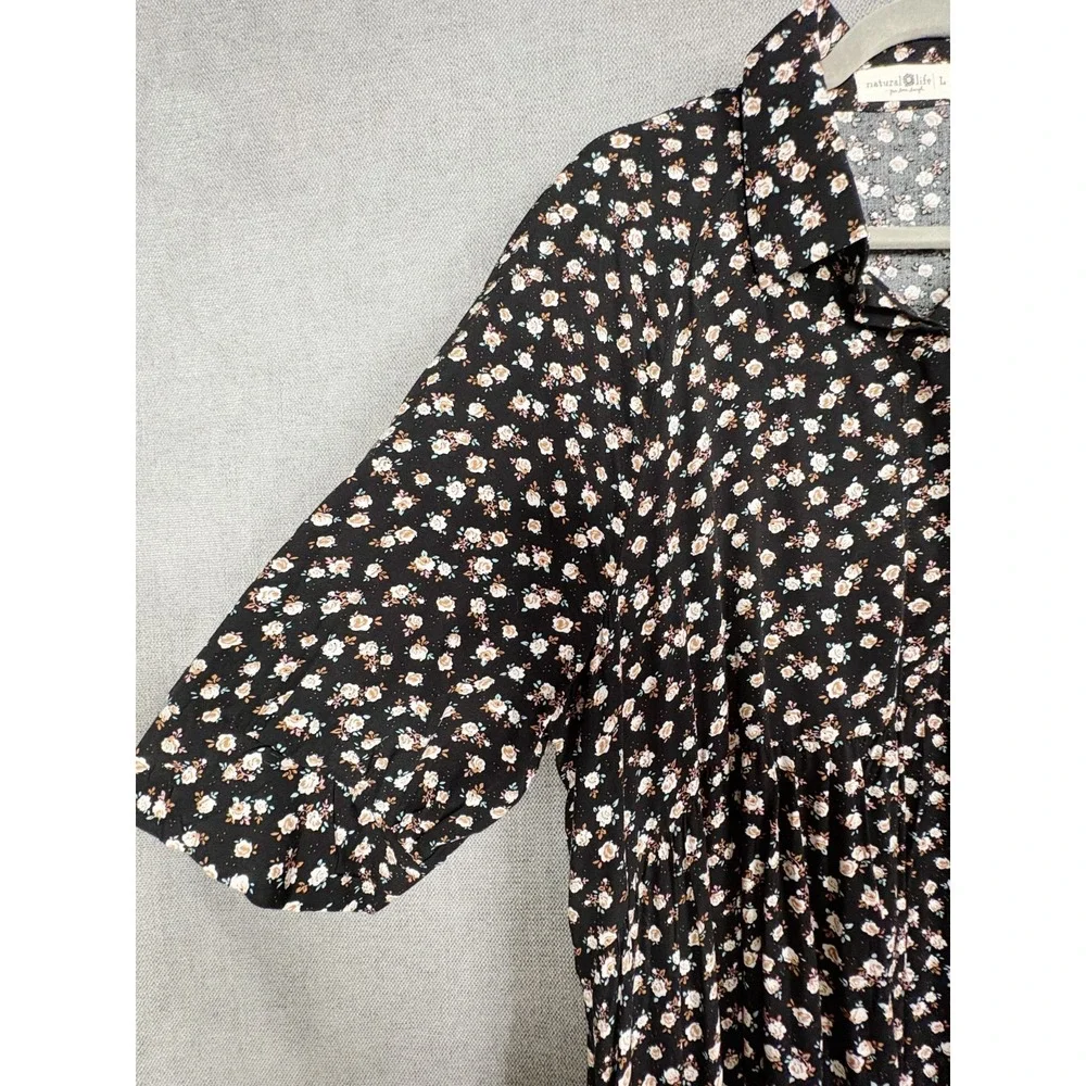 Natural Life Dress Womens Large Black Floral Maxi Tiered Pockets Boho Prairie